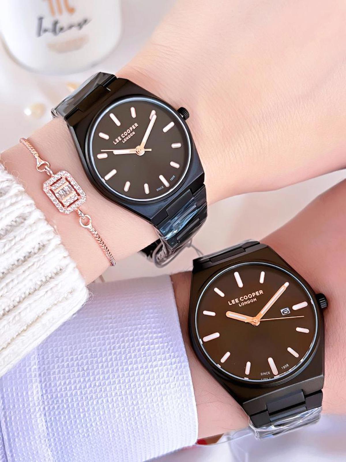 Lee Cooper CİFT.S06 Takvimli 44 mm Siyah Çelik Kordon Analog Kol Saati
