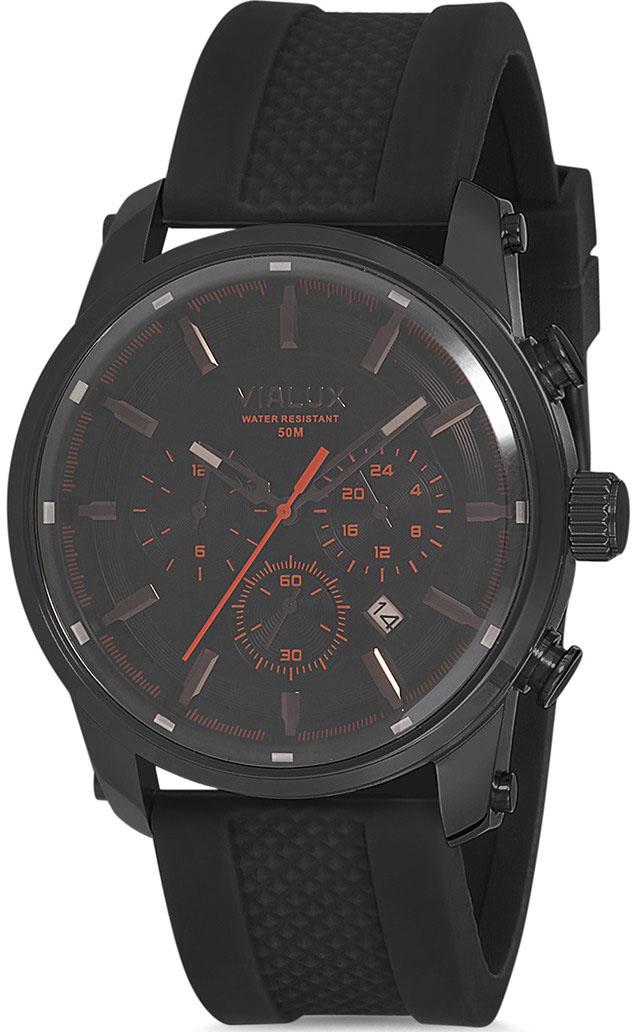 Vialux VX527B-04BN Takvimli 45 mm Siyah Silikon Kordon Analog Kol Saati