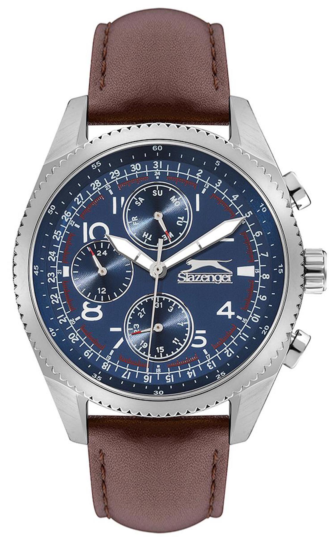 Slazenger SL.09.2133.2.02 Takvimli 45 mm Kahverengi Deri Kordon Analog Erkek Kol Saati