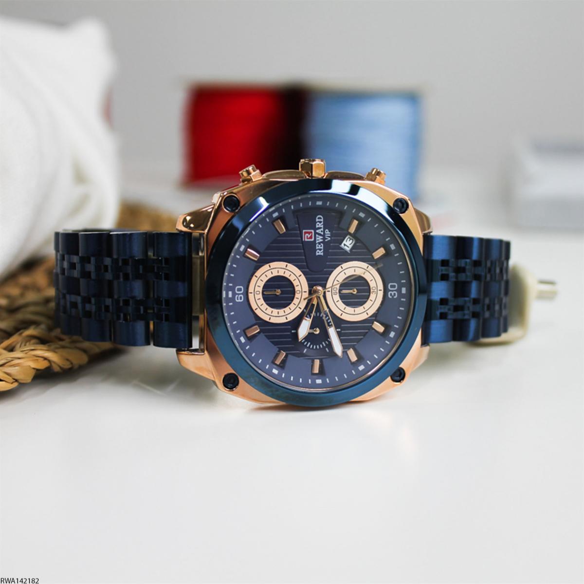Reward RWA142182 Pusulalı Takvimli 45 mm Lacivert Metal Kordon Analog Erkek Kol Saati