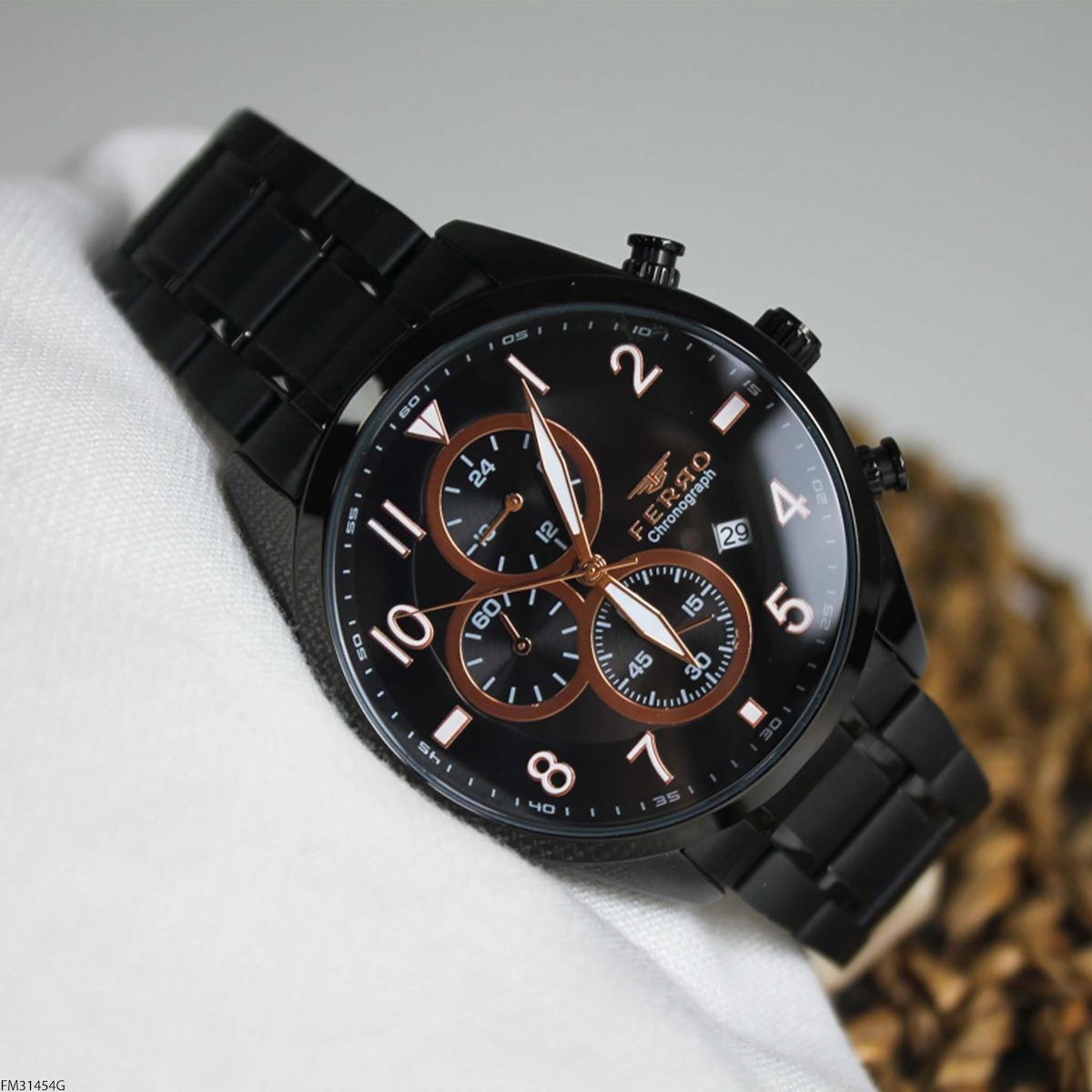 Ferro FM31454G Takvimli 45 mm Siyah Çelik Kordon Analog Erkek Kol Saati