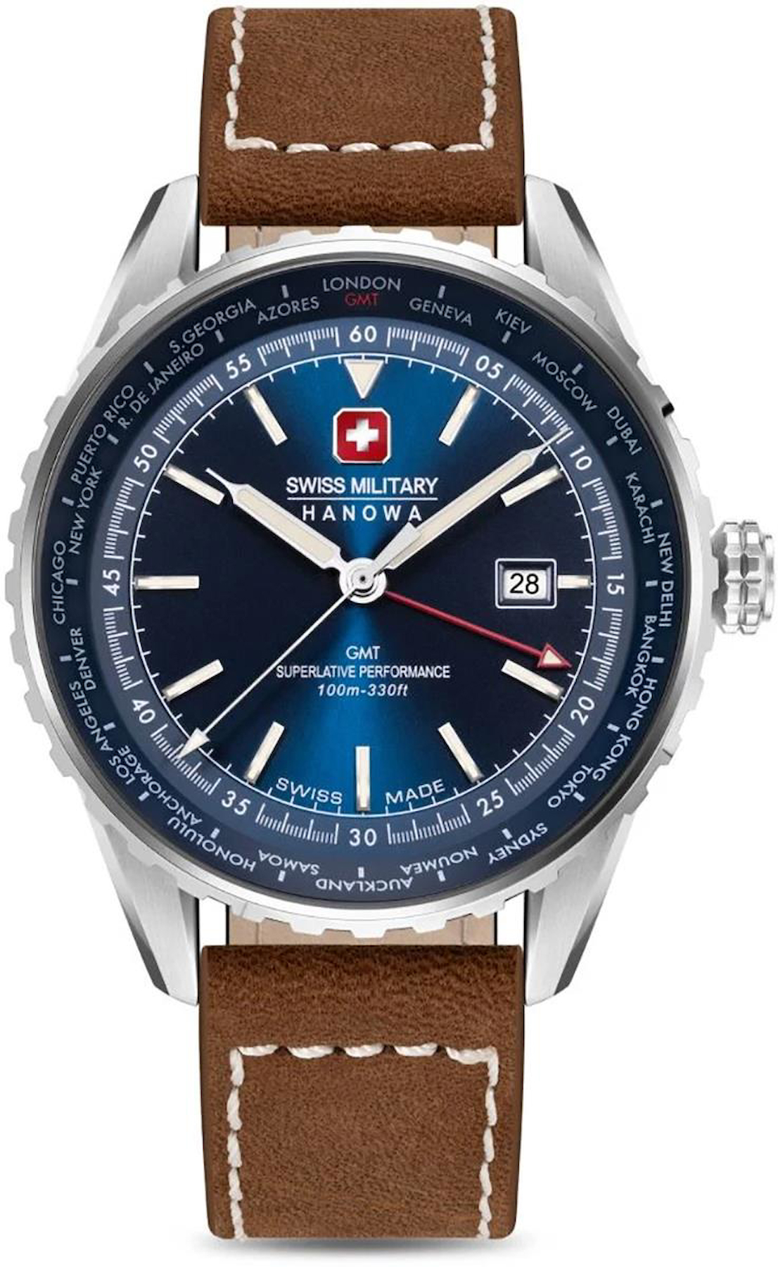 Swiss Military SMWGB0003202 Takvimli 44 mm Gri-Kahverengi Deri Kordon Analog Erkek Kol Saati