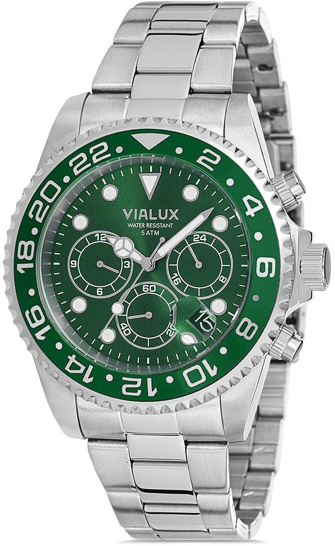 Vialux VX570T-15SS Takvimli 44 mm Çelik Kordon Analog Kol Saati