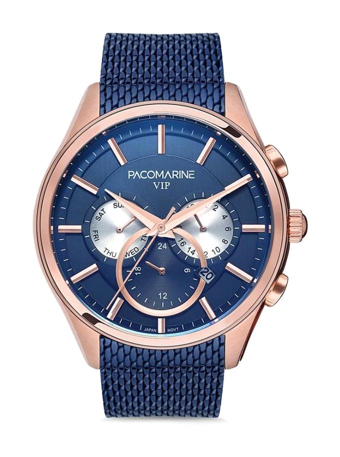 Pacomarine PM.88002.02E Takvimli 46-50 mm Lacivert Çelik Kordon Analog Erkek Kol Saati