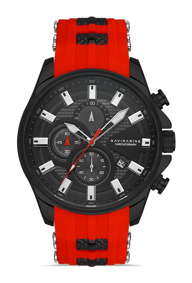 Navimarine NT0013-5 Takvimli Kırmızı Silikon Kordon Analog Erkek Kol Saati