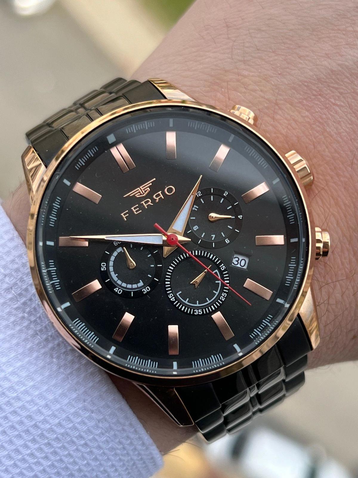 Ferro XF006 Su Geçirmez Takvimli Siyah Çelik Kordon Analog Erkek Kol Saati