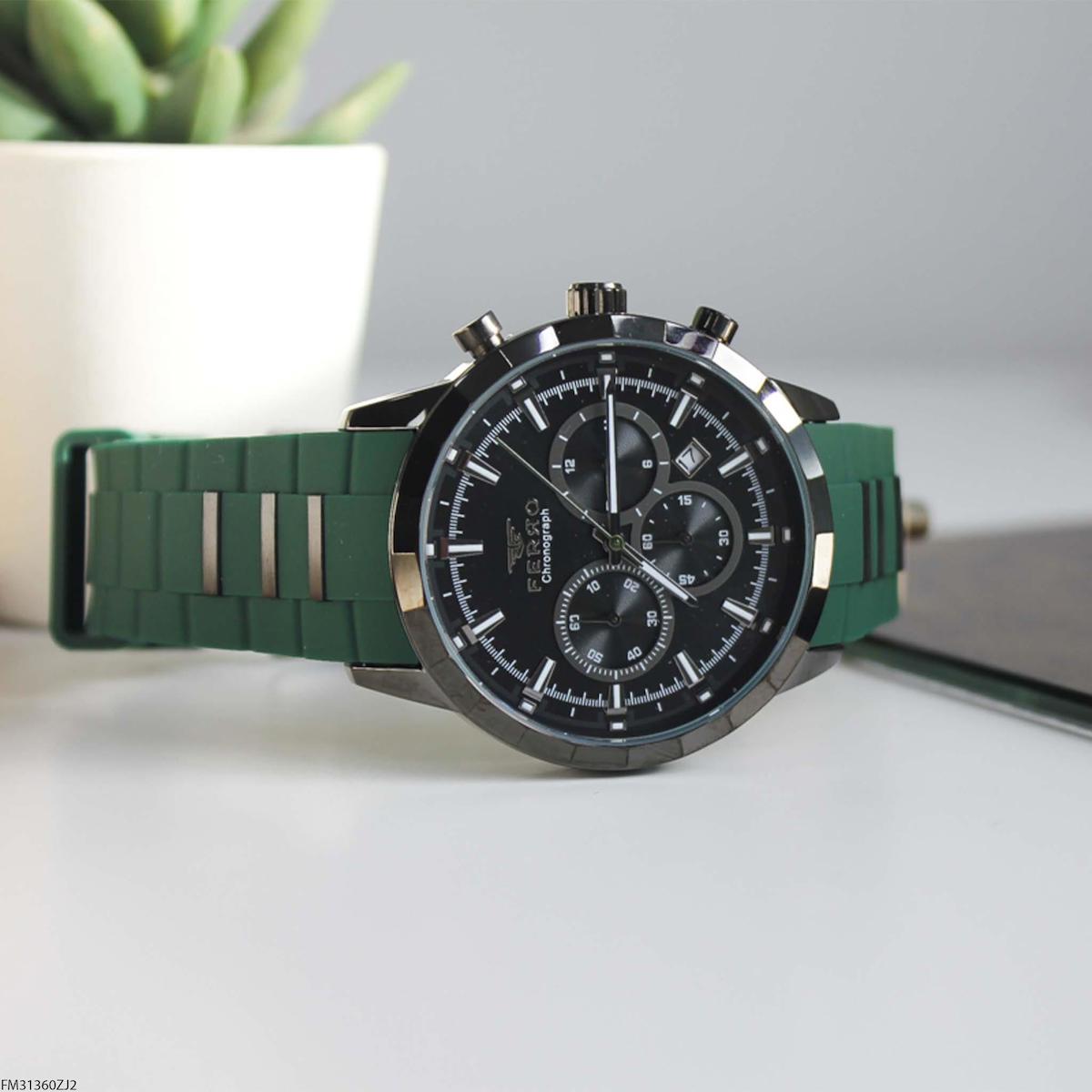 Ferro FM31360ZJ2 Takvimli 44 mm Yeşil Silikon Kordon Analog Erkek Kol Saati