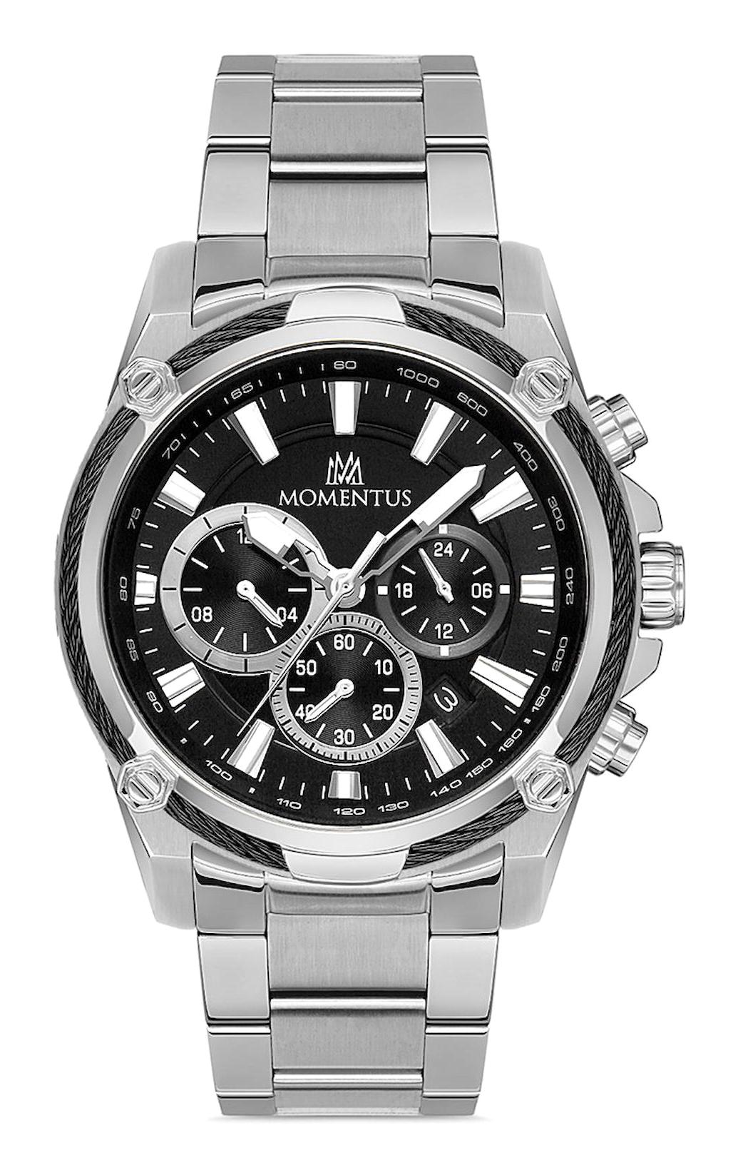Momentus SM347T-04SS Takvimli 45 mm Çelik Kordon Analog Erkek Kol Saati