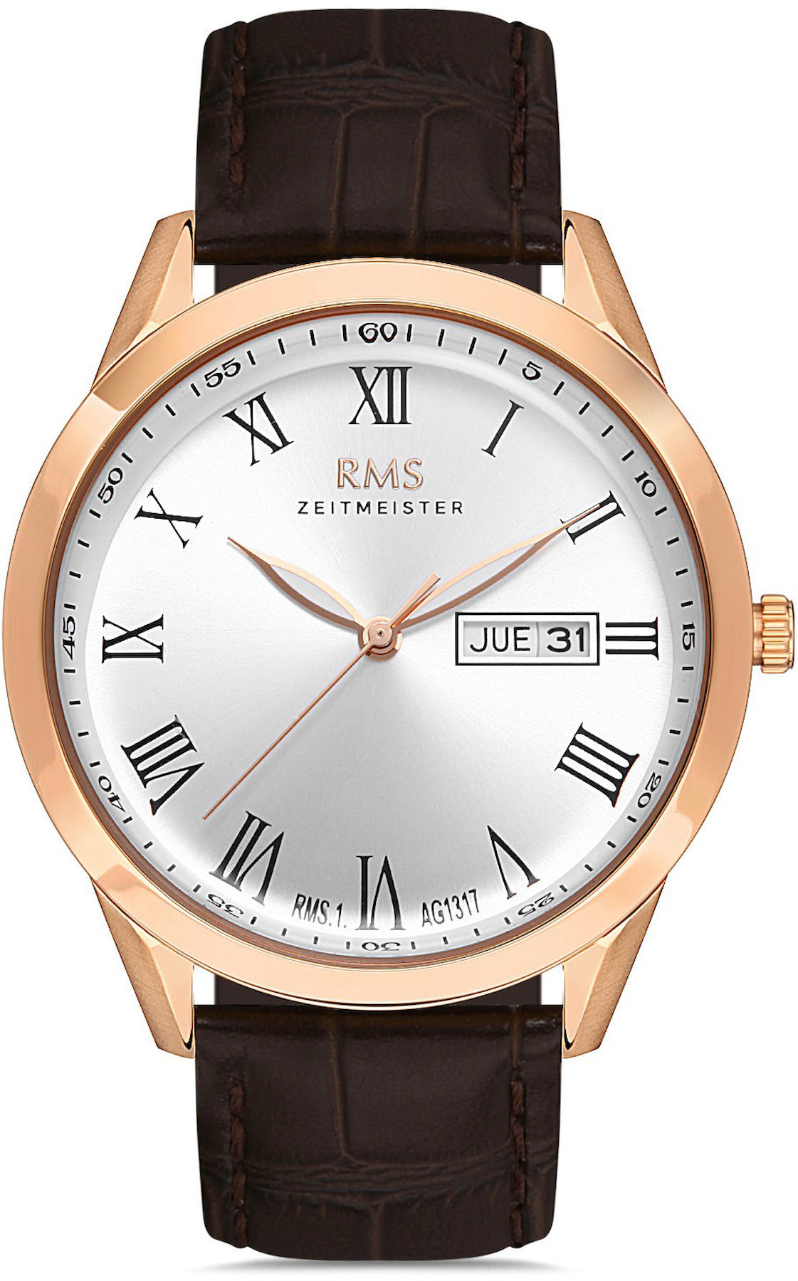 Romanson RMS.1.AG1317.07 Takvimli 42 mm Kahverengi Deri Kordon Analog Kol Saati