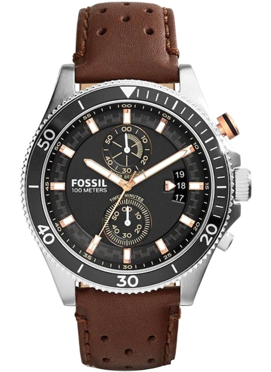 Fossil CH2944 Takvimli 45 mm Kahverengi Deri Kordon Analog Erkek Kol Saati