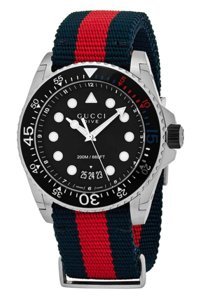 Gucci YA136210 Takvimli 45 mm Kırmızı-Lacivert Tekstil Kordon Analog Erkek Kol Saati