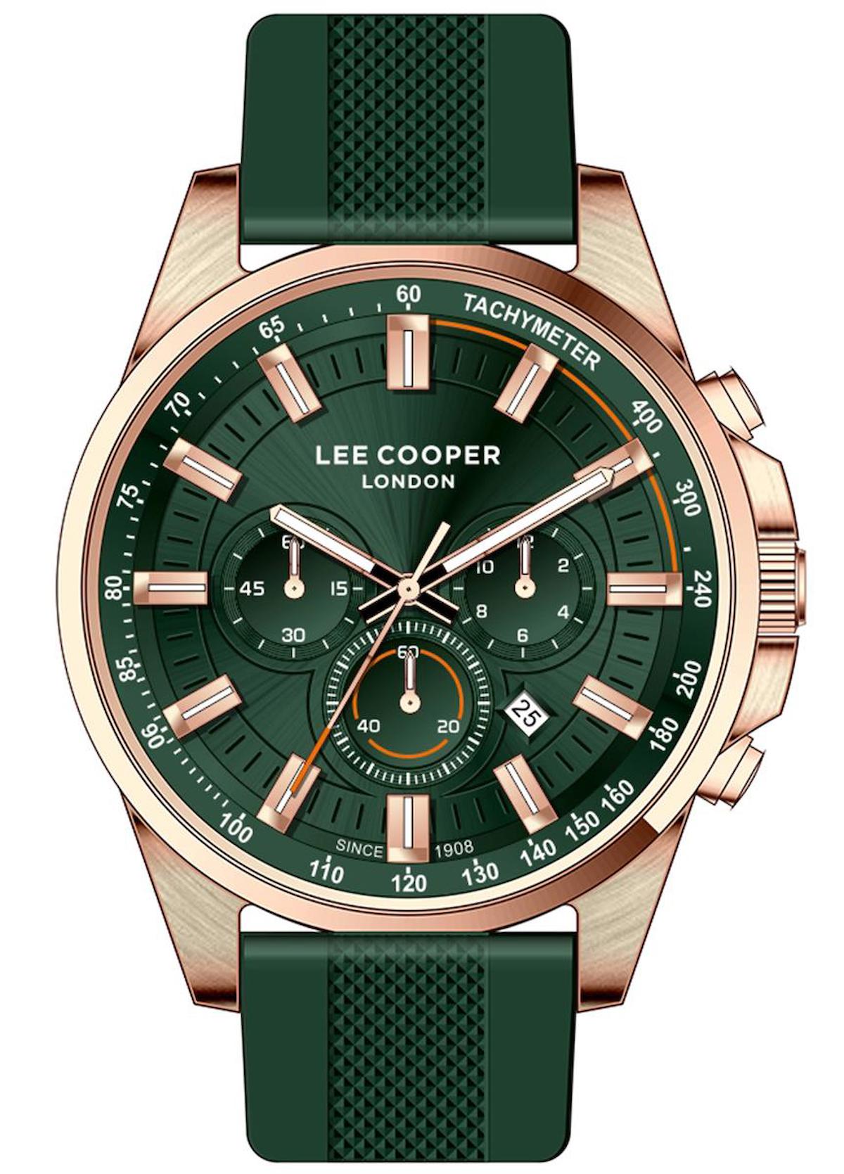 Lee Cooper LC07635.477-NM Takvimli Yeşil Silikon Kordon Analog Erkek Kol Saati