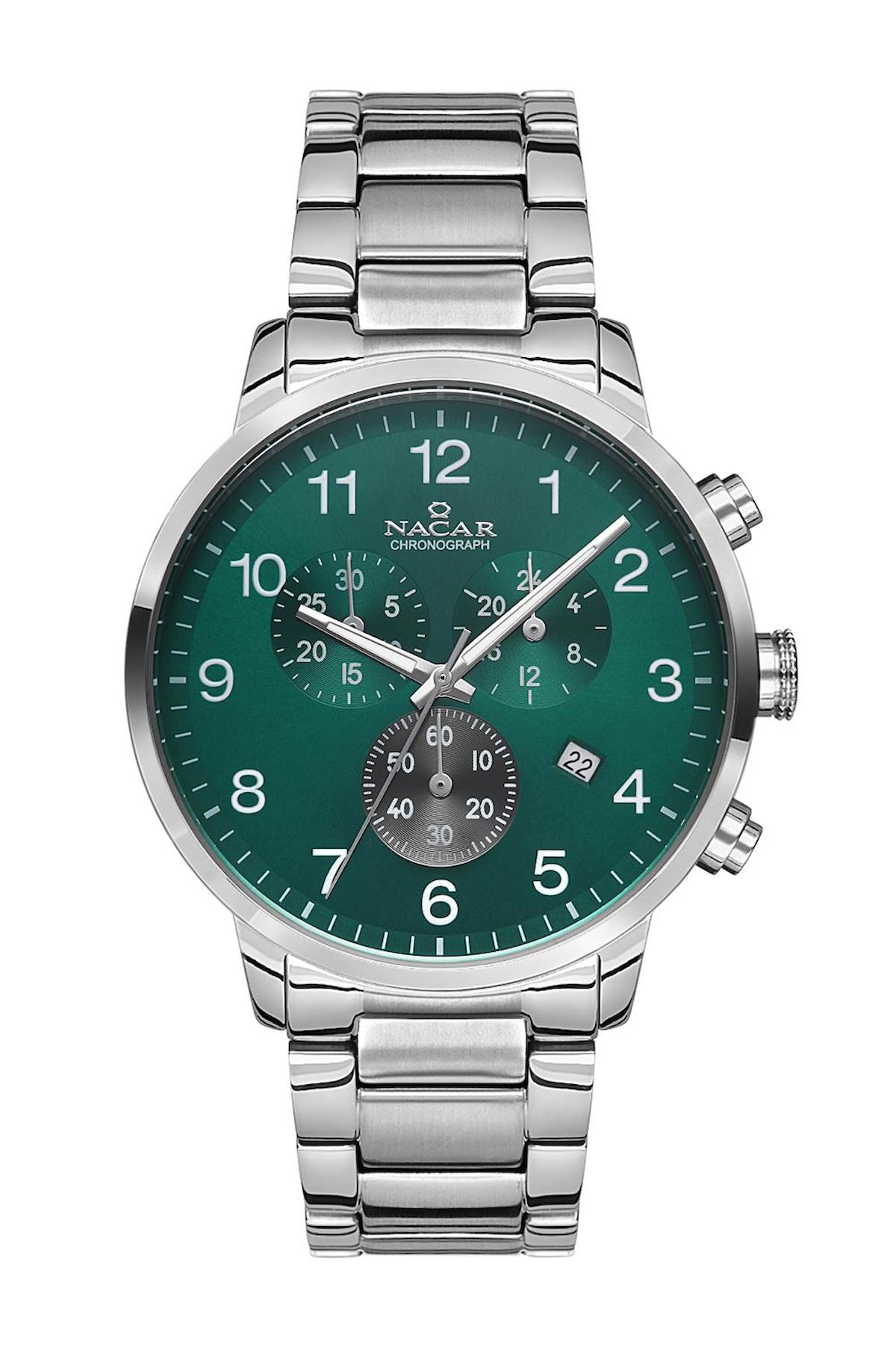 Nacar 34290243ANGM Takvimli 44 mm Çelik Kordon Analog Kol Saati