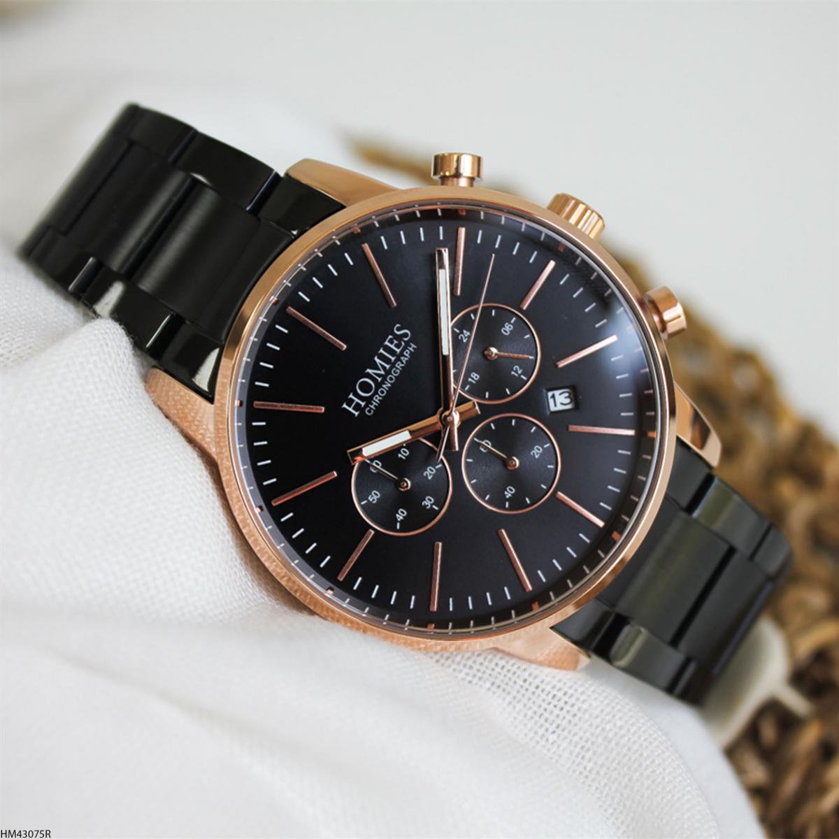 Homies HM43075R Pusulalı Takvimli 45 mm Siyah Metal Kordon Analog Erkek Kol Saati