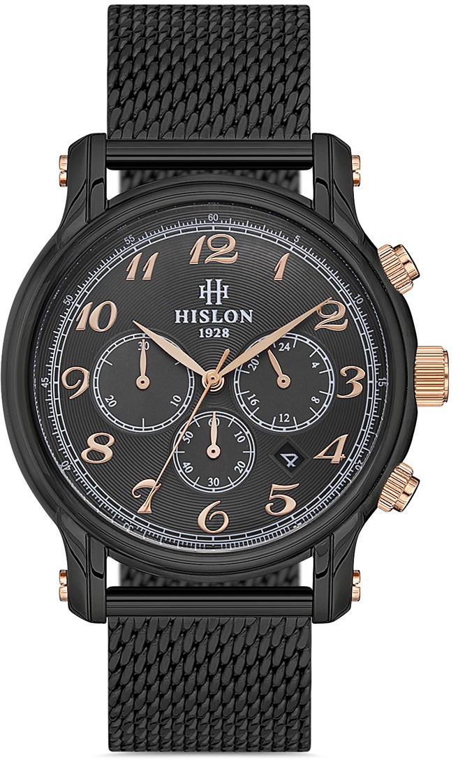 Hislon MS106N-05SR Pusulalı Takvimli 44 mm Siyah Çelik Kordon Analog Erkek Kol Saati