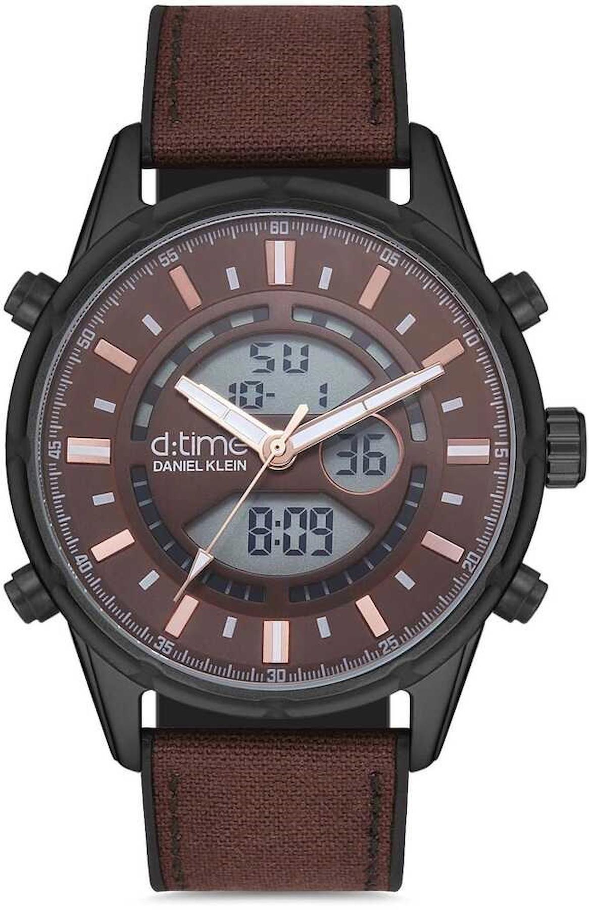 Daniel Klein DK.1.12635.4 Takvimli 45 mm Kahverengi-Siyah Deri Kordon Analog Erkek Kol Saati
