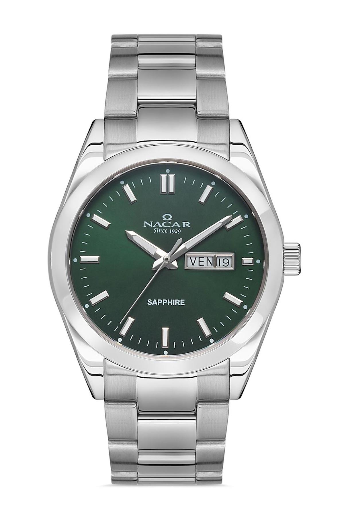 Nacar 31299227ANM Takvimli 44 mm Çelik Kordon Analog Kol Saati
