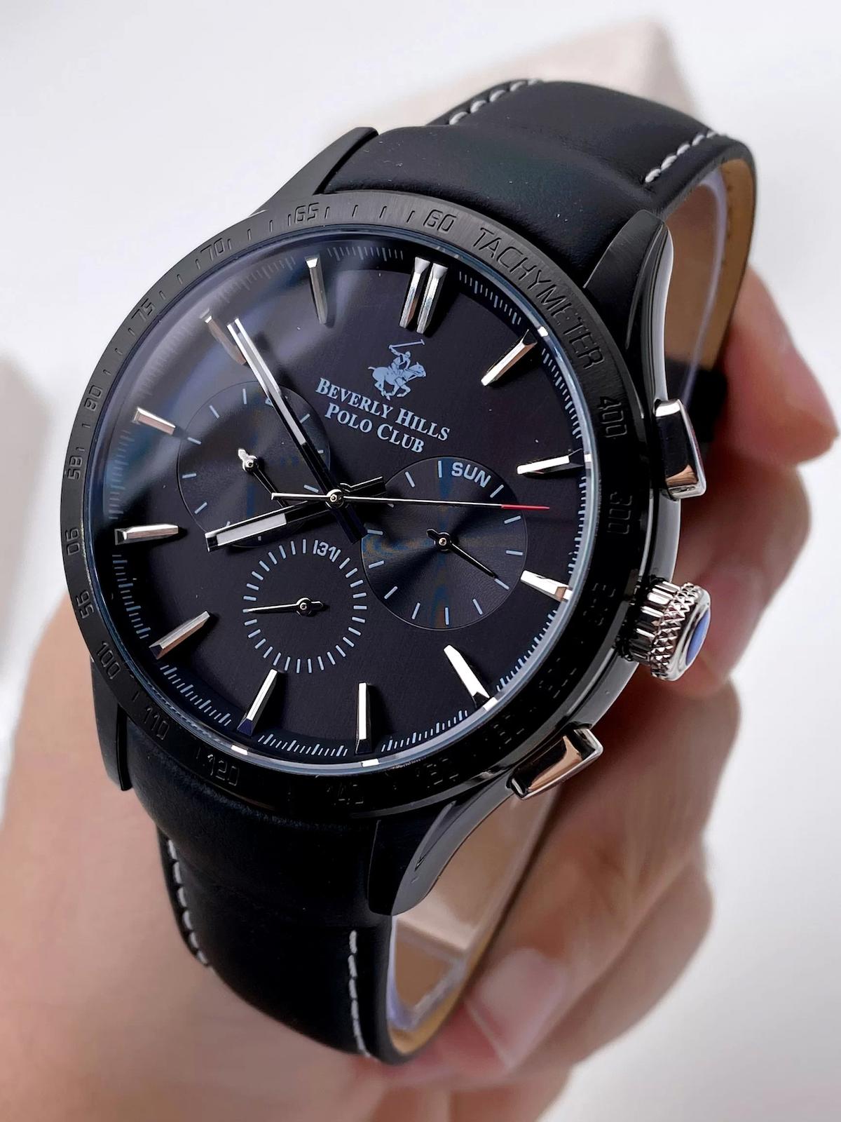 Beverly Hills Polo Club BP3251X651 Takvimli 47 mm Siyah Deri Kordon Analog Erkek Kol Saati