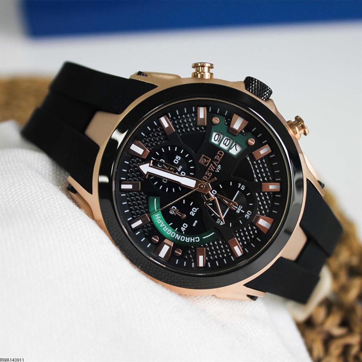 Reward RWA143911 Takvimli 48 mm Siyah Silikon Kordon Analog Erkek Kol Saati