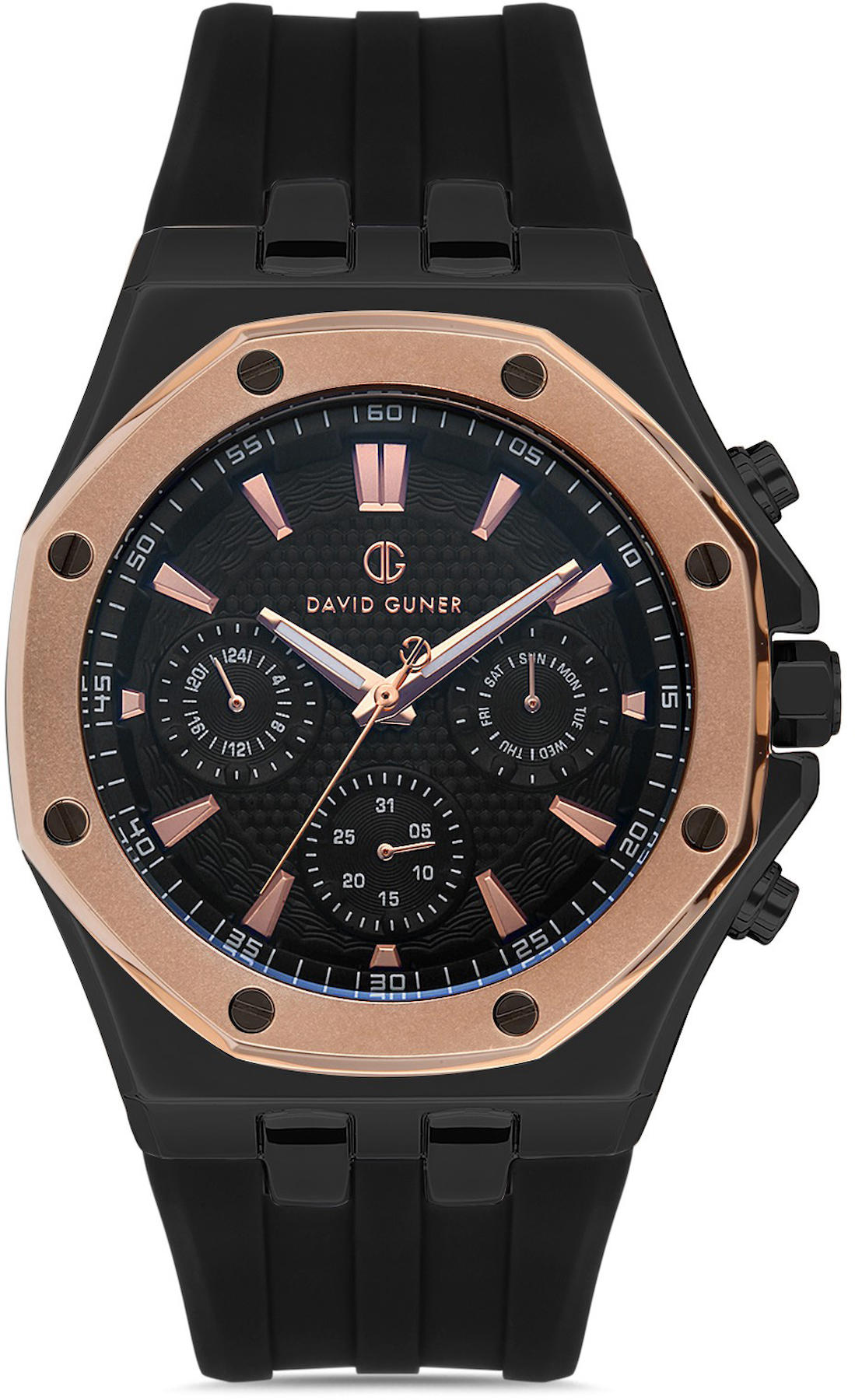 David Guner DG-8396GD-R2R Takvimli 42 mm Siyah Çelik Kordon Analog Kol Saati