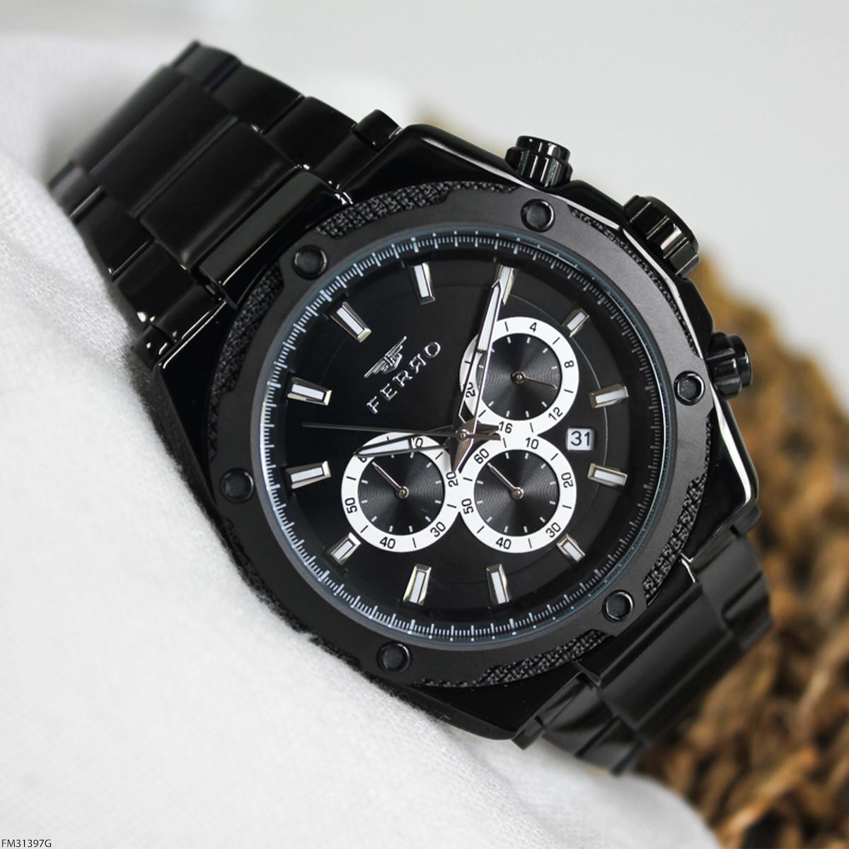 Ferro FM31397G Takvimli 48 mm Siyah Çelik Kordon Analog Erkek Kol Saati