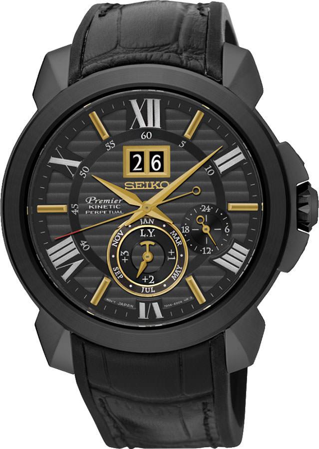 Seiko SNP145P Takvimli 43 mm Siyah Deri Kordon Analog Kol Saati