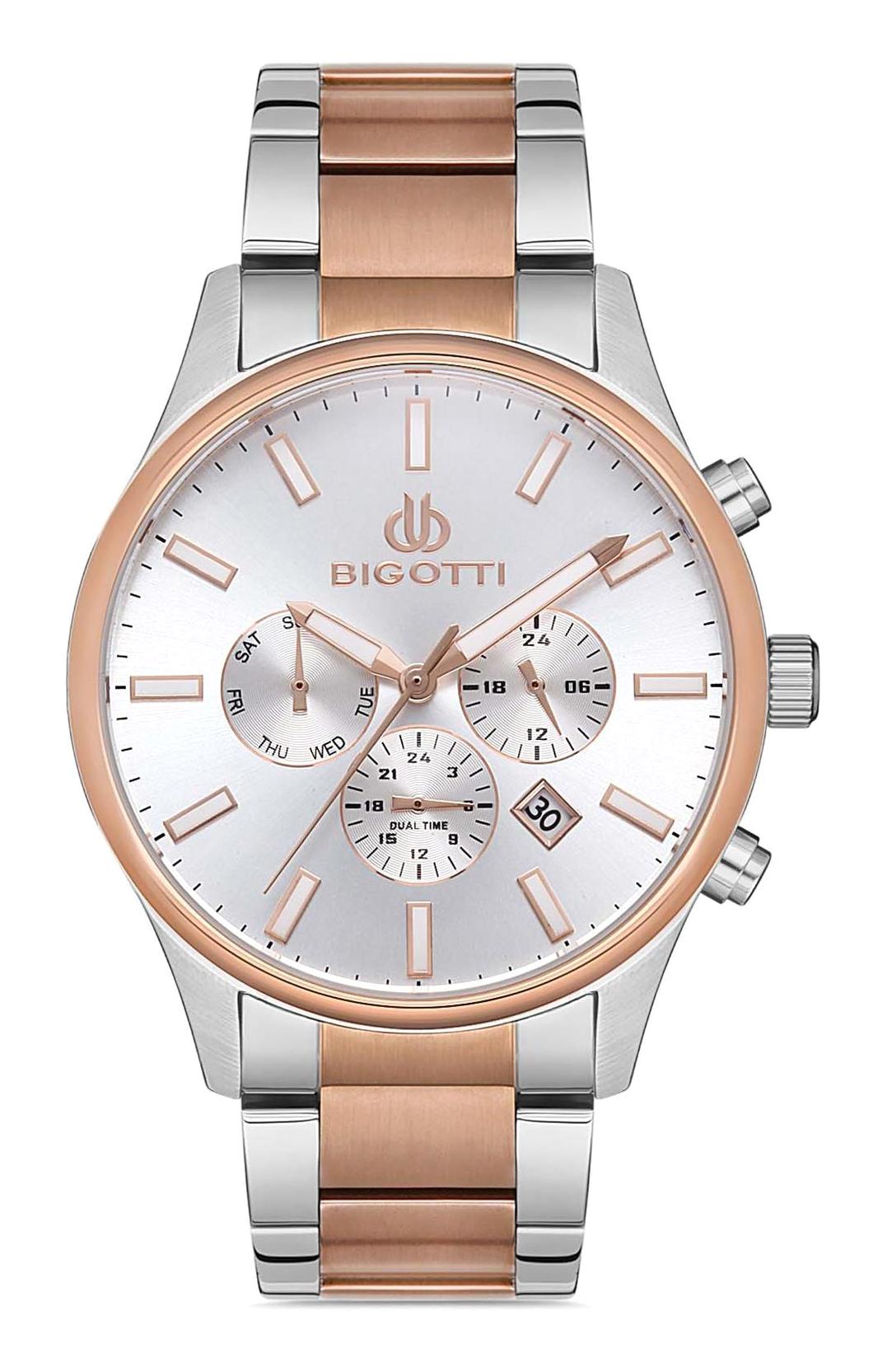 Bigotti BG.1.10207.3 Takvimli 43 mm Gri-Rose Gold Çelik Kordon Analog Erkek Kol Saati