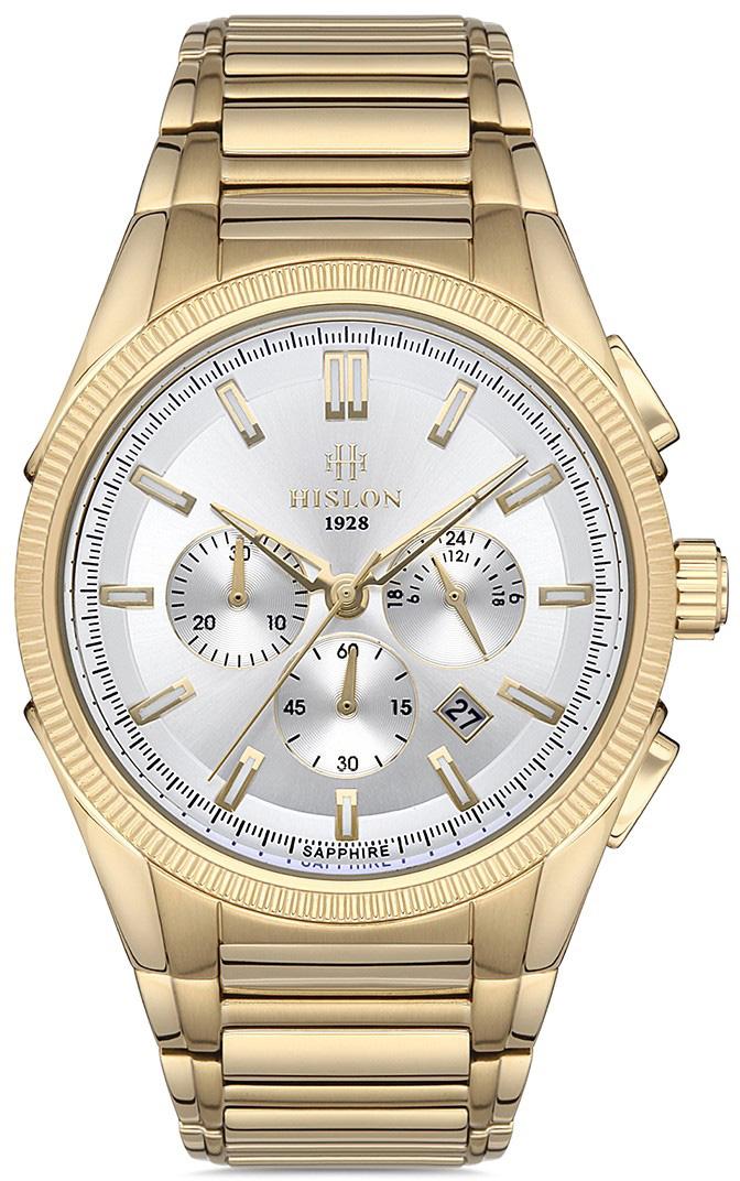 Hislon MS109G-02SG Pusulalı Takvimli 44 mm Altın Çelik Kordon Analog Kol Saati