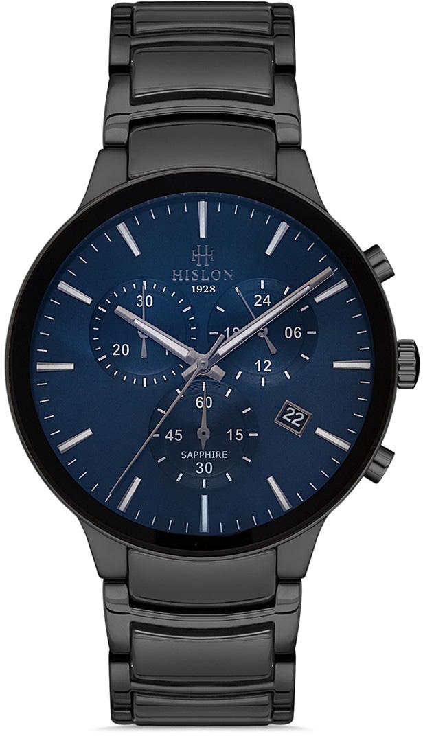 Hislon MS110T-11SN Pusulalı Takvimli 42 mm Siyah Çelik Kordon Analog Erkek Kol Saati