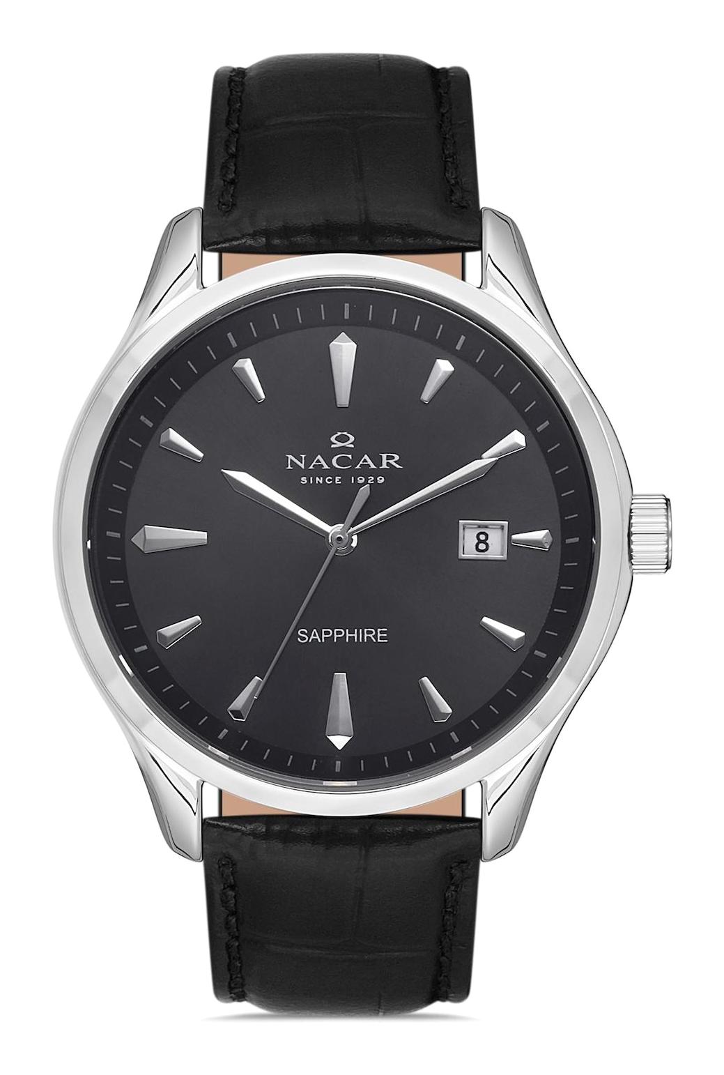 Nacar 31291761ABL1 Takvimli 44 mm Siyah Çelik Kordon Analog Kol Saati