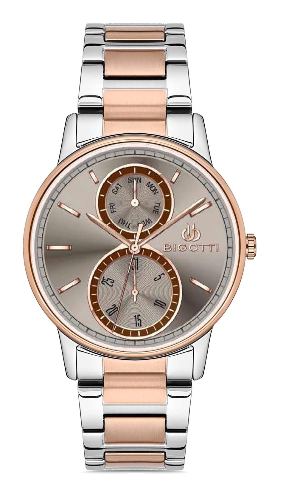 Bigotti BG.1.10192.4 Takvimli 45 mm Gri-Rose Gold Metal Kordon Analog Erkek Kol Saati