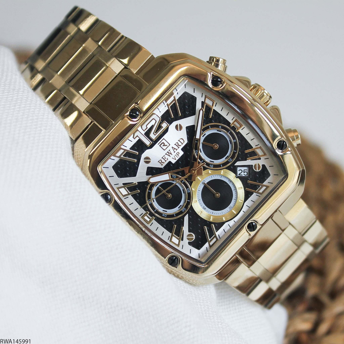 Reward RWA145991 Takvimli 43 mm Altın Çelik Kordon Analog Erkek Kol Saati