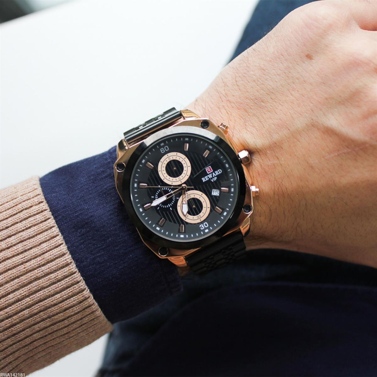 Reward RWA142181 Pusulalı Takvimli 45 mm Siyah Metal Kordon Analog Erkek Kol Saati
