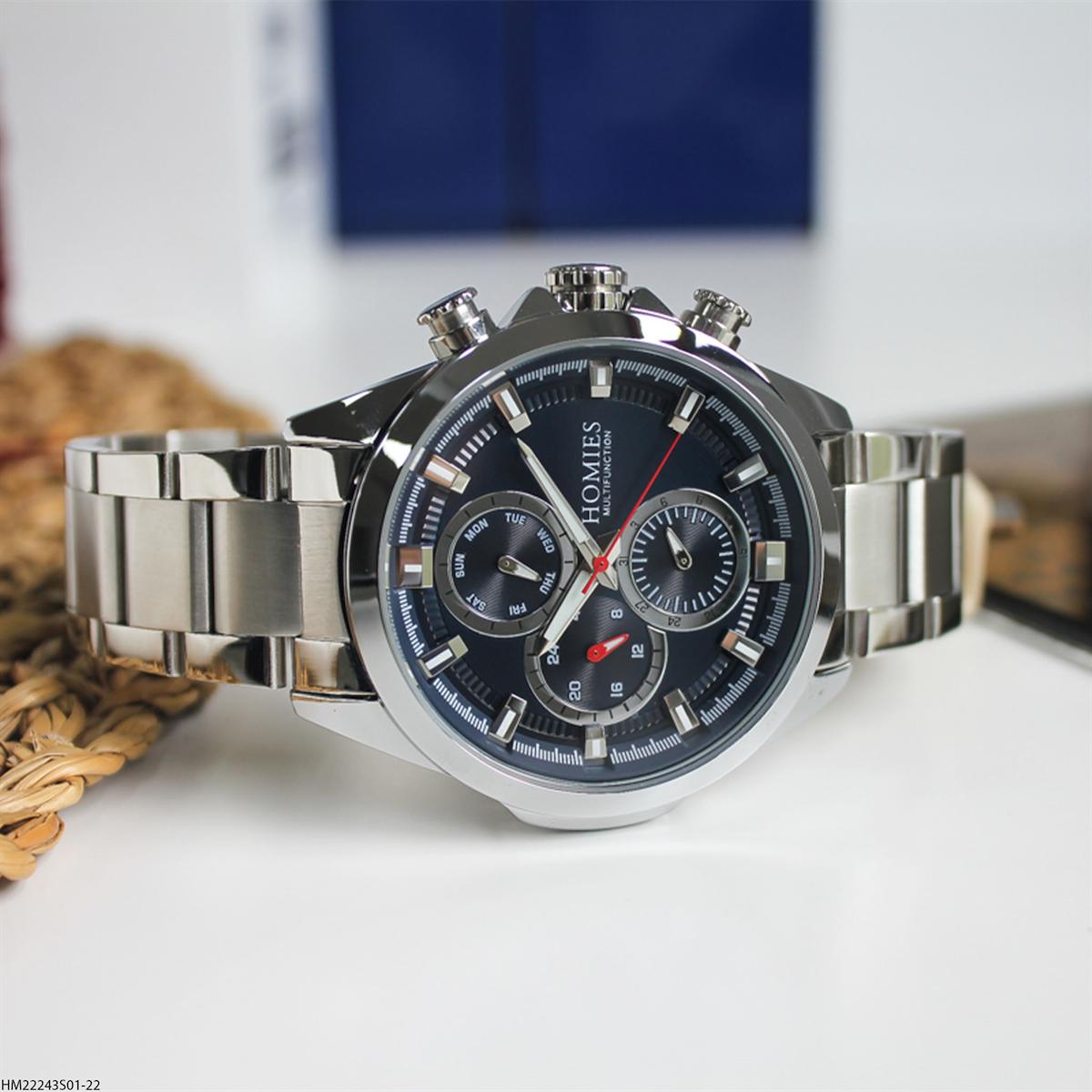 Homies HM22243S01-22 Pusulalı Takvimli 45 mm Çelik Kordon Analog Erkek Kol Saati