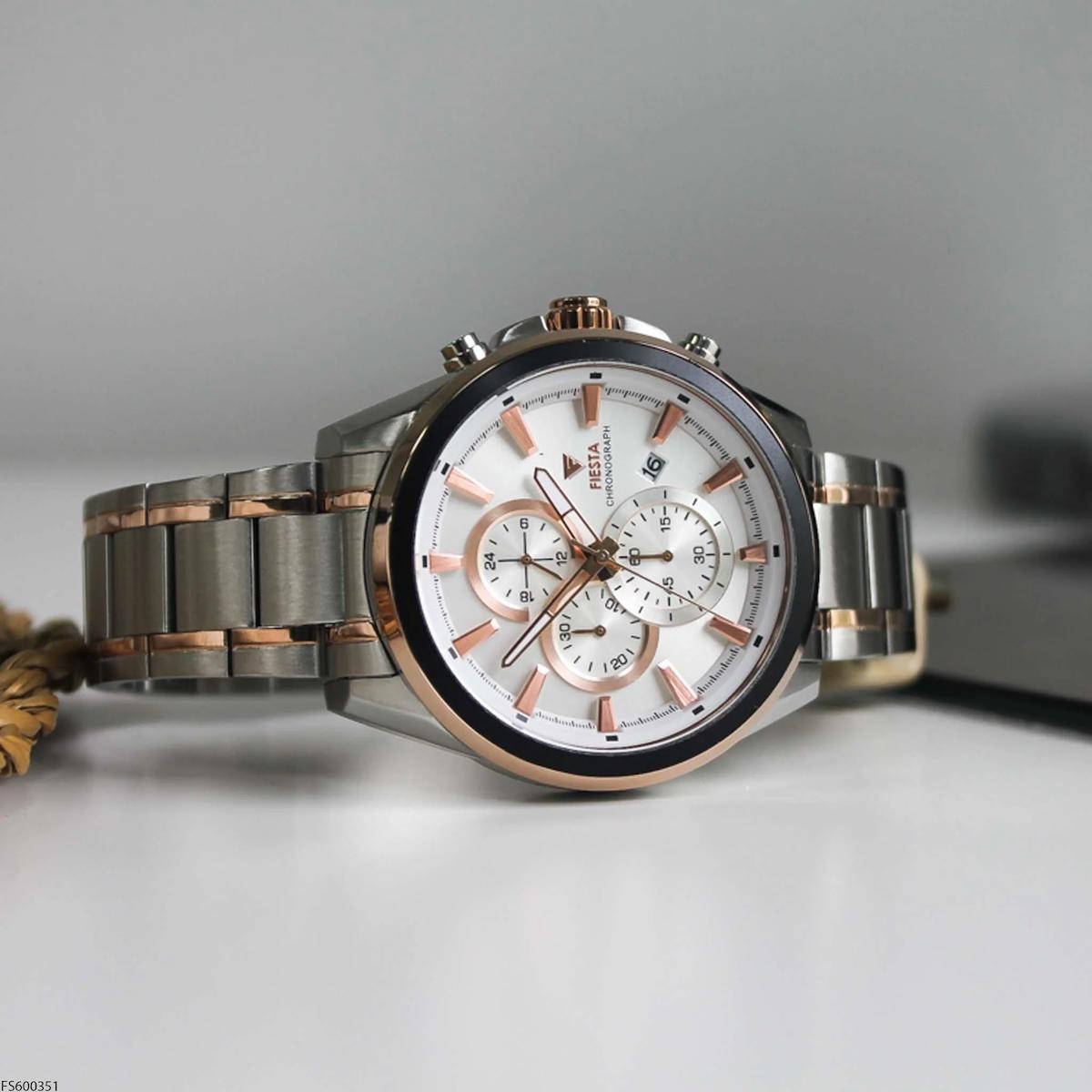 Fiesta FS600351 Takvimli 44 mm Gri-Rose Gold Çelik Kordon Analog Erkek Kol Saati
