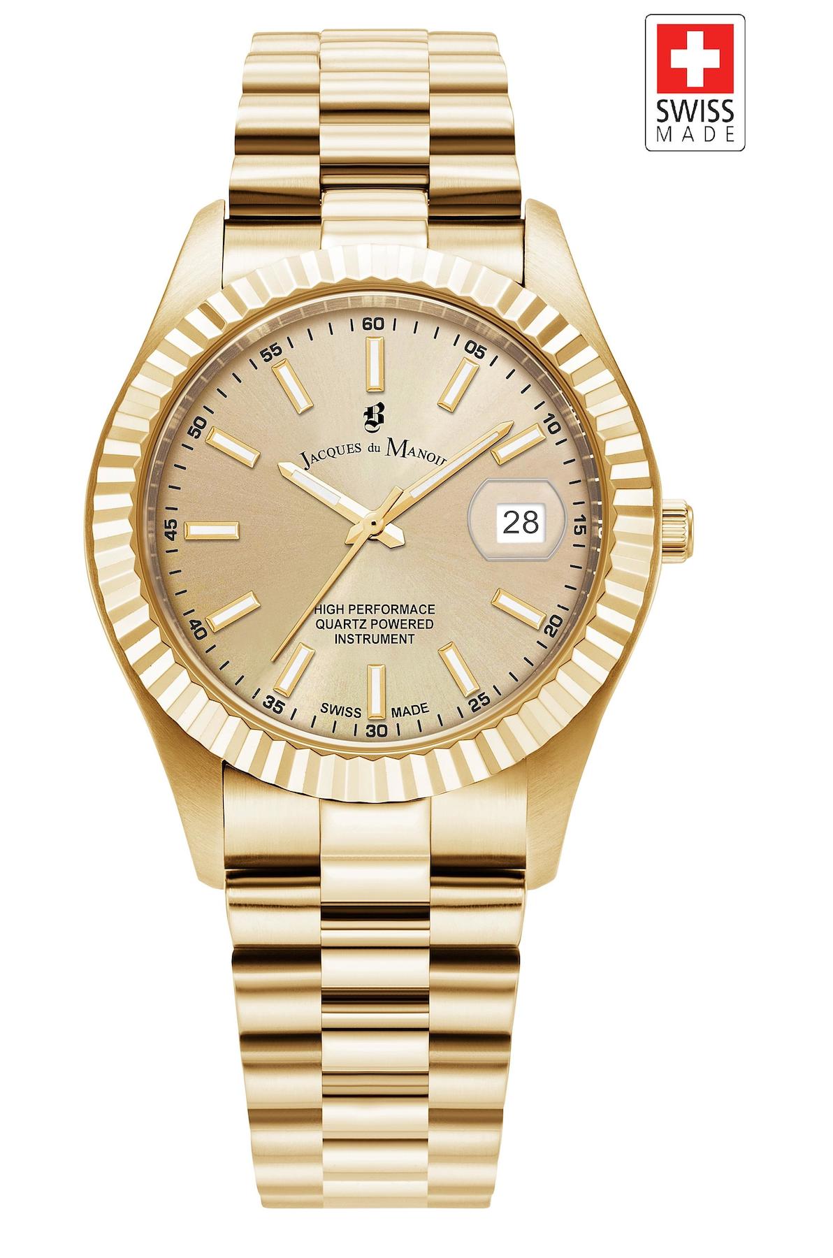 Jacques Du Manoir JWG03002 Takvimli 40 mm Altın Çelik Kordon Analog Erkek Kol Saati