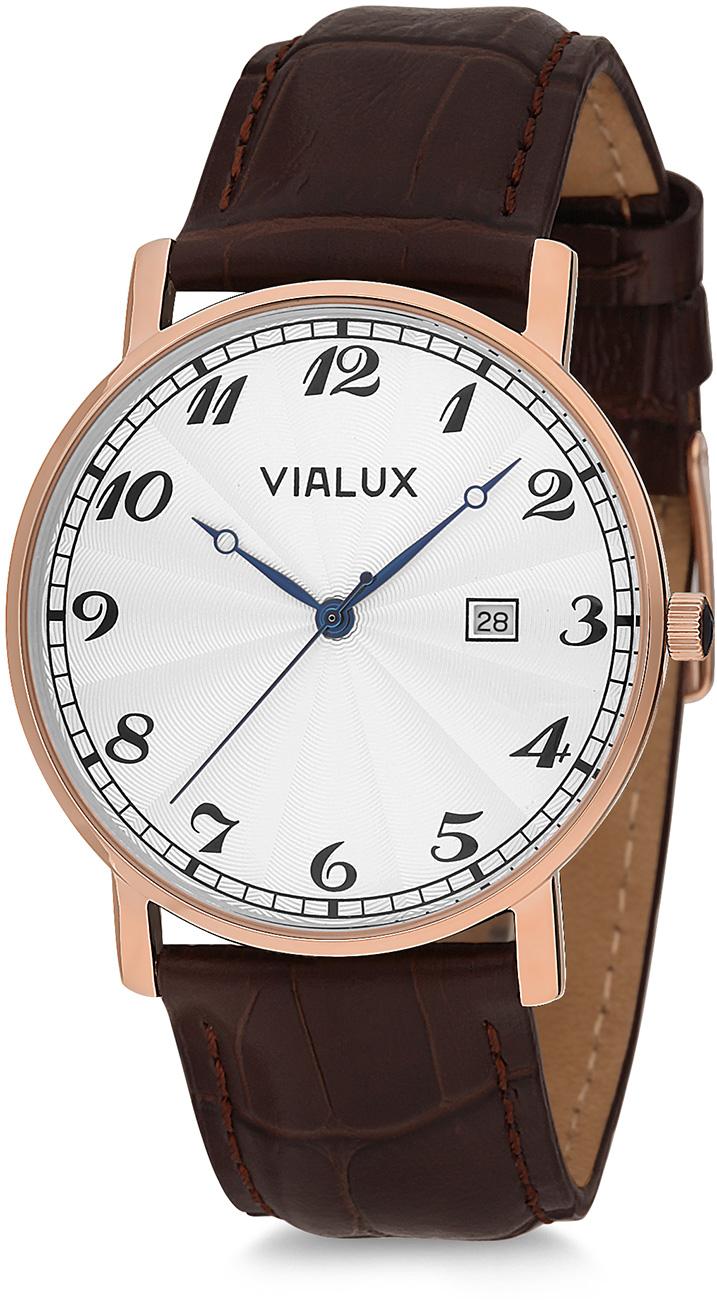 Vialux AS712R-02KR Takvimli 40 mm Kahverengi Deri Kordon Analog Kol Saati