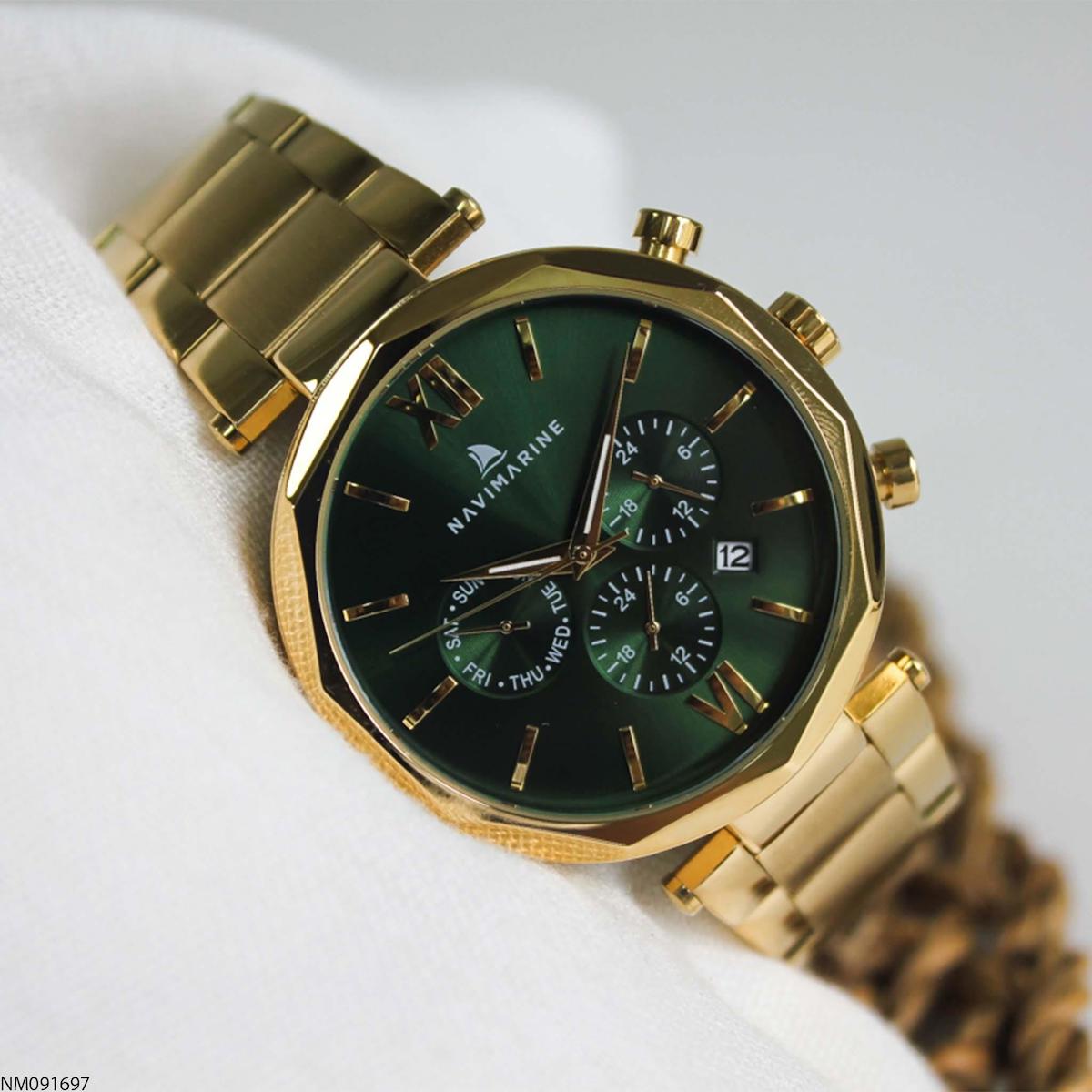 Navimarine NM091697 Takvimli 44 mm Altın Çelik Kordon Analog Erkek Kol Saati