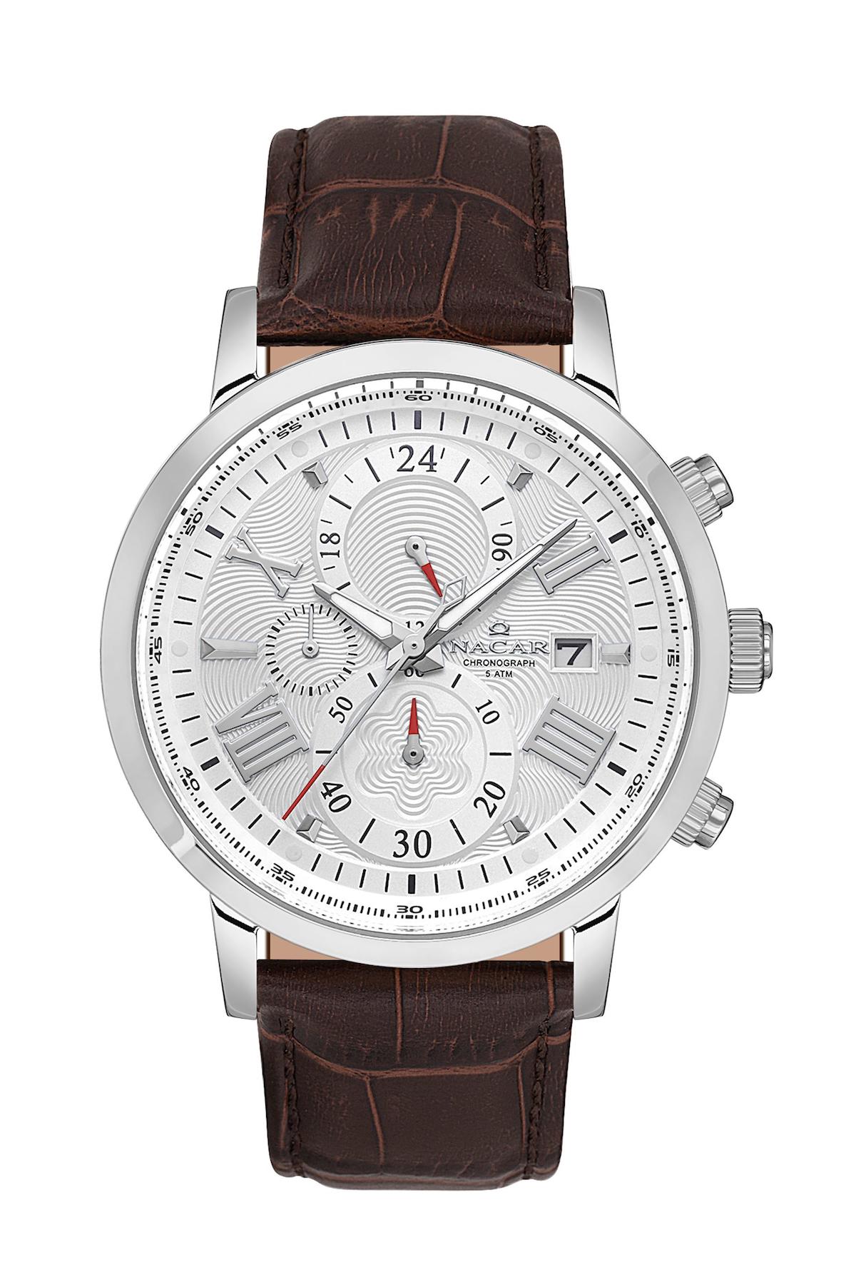 Nacar 3429C709ASL2 Takvimli 44 mm Kahverengi Çelik Kordon Analog Kol Saati