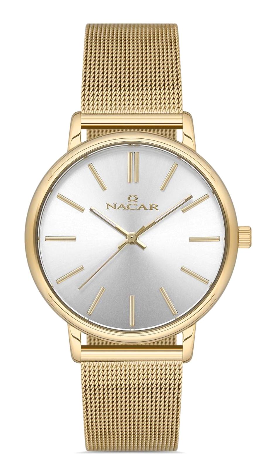 Nacar 31299186UDSM Takvimli 44 mm Altın Çelik Kordon Analog Kol Saati
