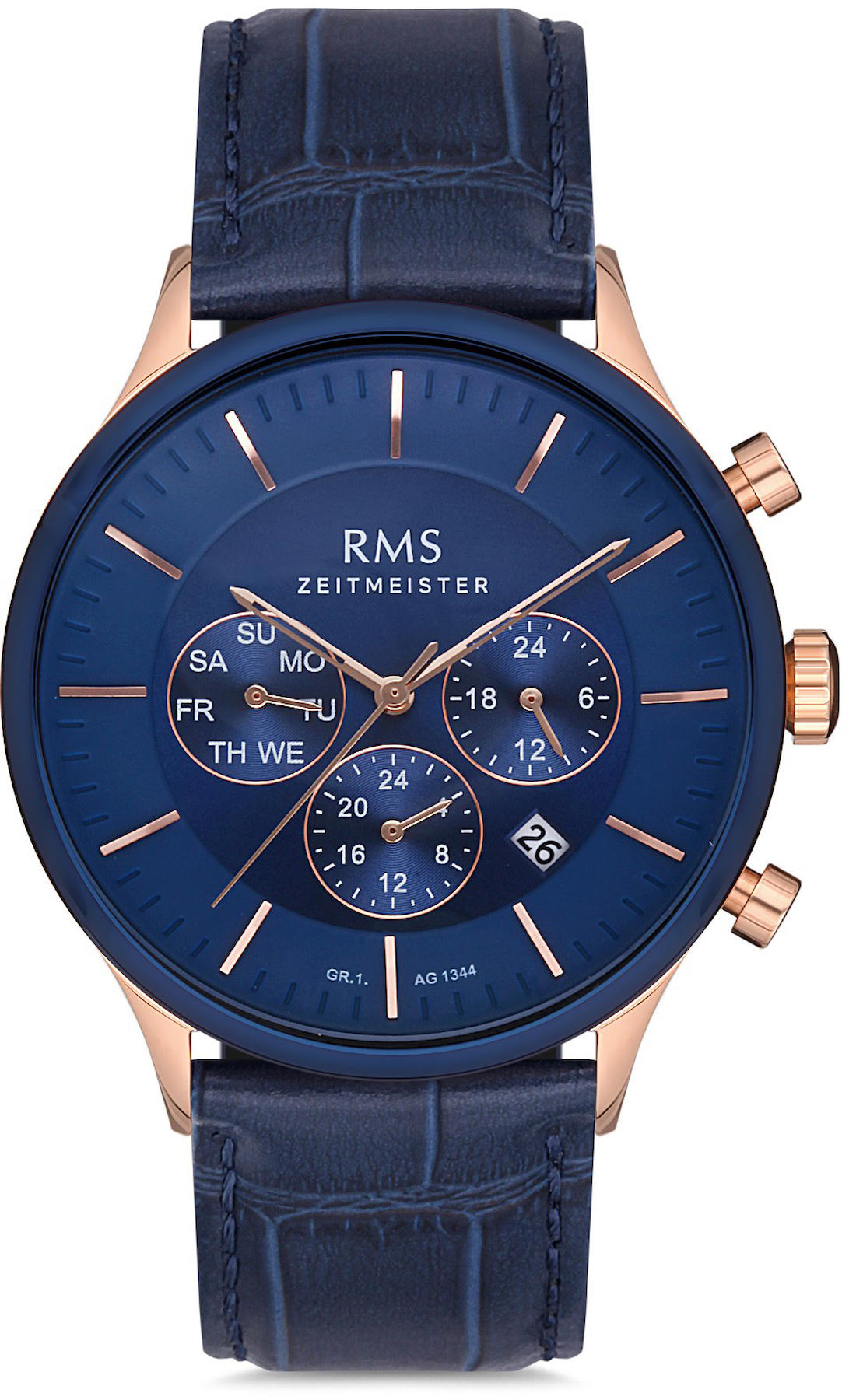 Romanson GR.1.AG1344.05 Takvimli 43 mm Lacivert Deri Kordon Analog Kol Saati