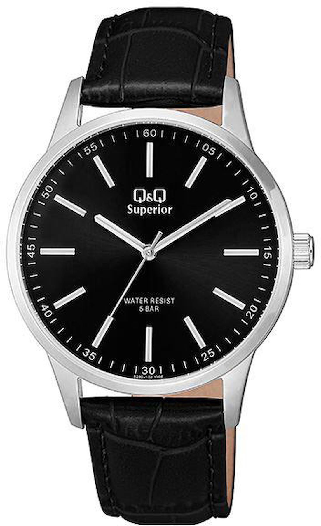 Q&Q S280J302Y 40 mm Siyah Deri Kordon Analog Erkek Kol Saati