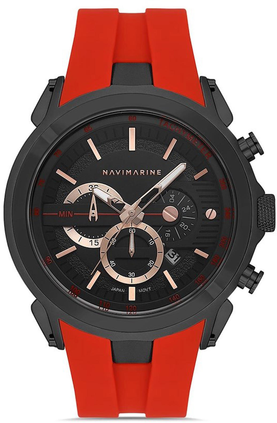 Navimarine NM0062-CL3 Takvimli 48 mm Kırmızı Silikon Kordon Analog Kol Saati