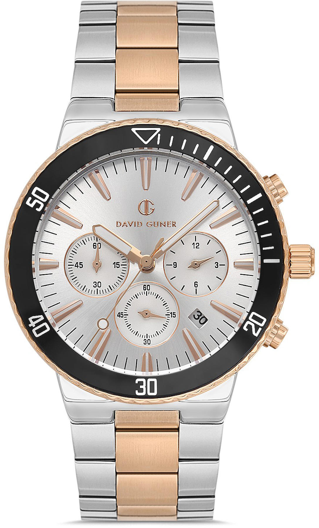 David Guner DG-8524GA-E1 Takvimli 42 mm Altın-Çelik Kordon Analog Kol Saati