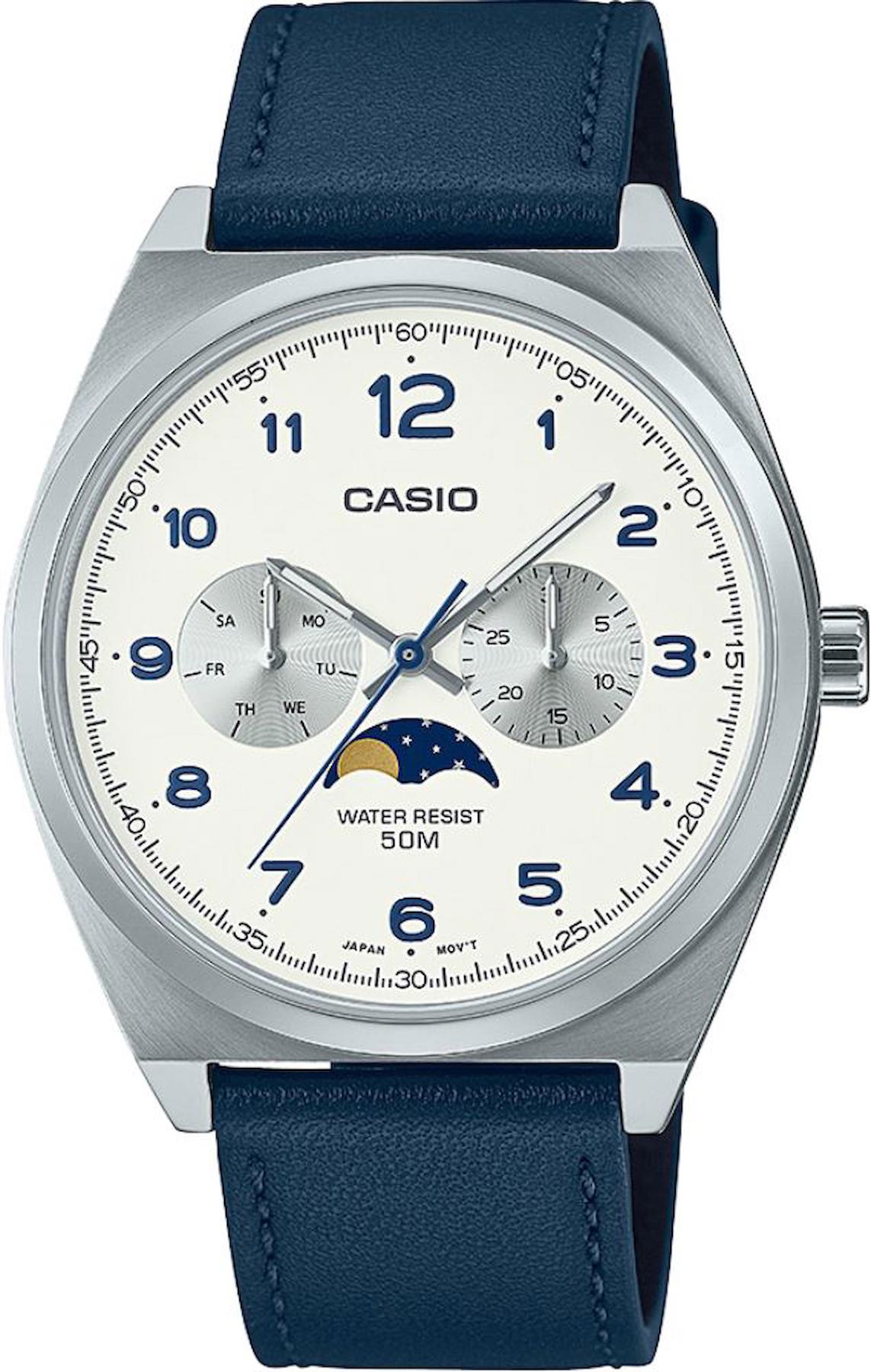 Casio MTP-M300L-7AVDF Pusulalı Takvimli 40 mm Lacivert Deri Kordon Analog Erkek Kol Saati