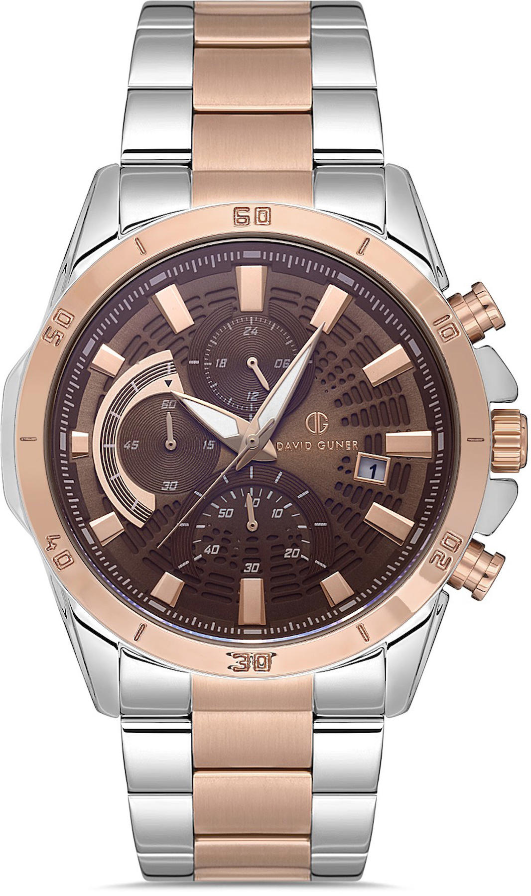 David Guner DG-8667GA-E6 Takvimli 42 mm Gri-Rose Gold Metal Kordon Analog Kol Saati