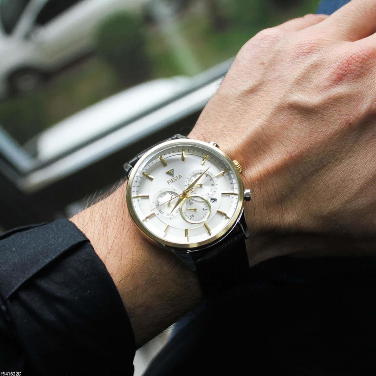 Fiesta FS41622D Takvimli 45 mm Siyah Deri Kordon Analog Erkek Kol Saati