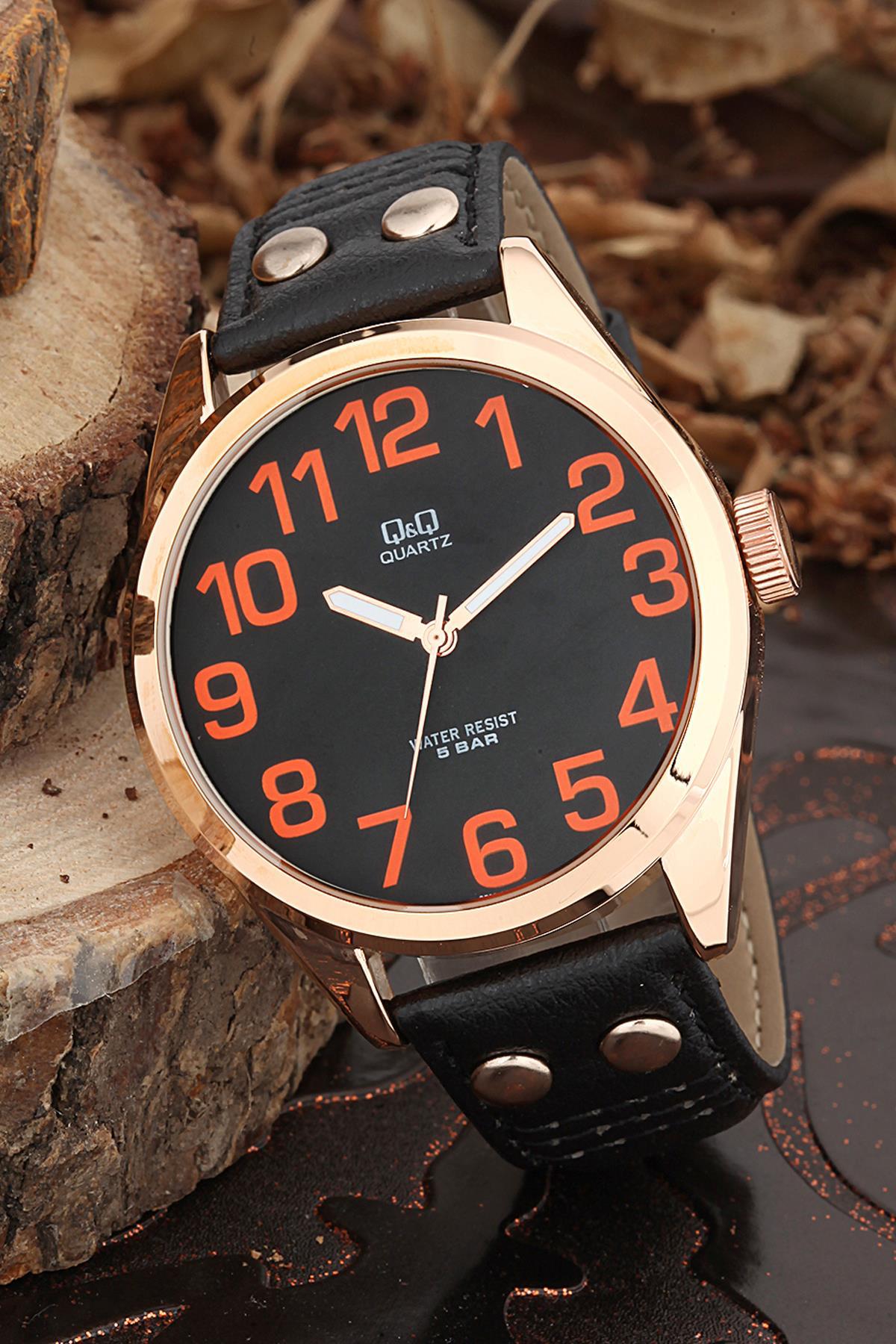 Q&Q 3B804 42 mm Siyah Deri Kordon Analog Erkek Kol Saati