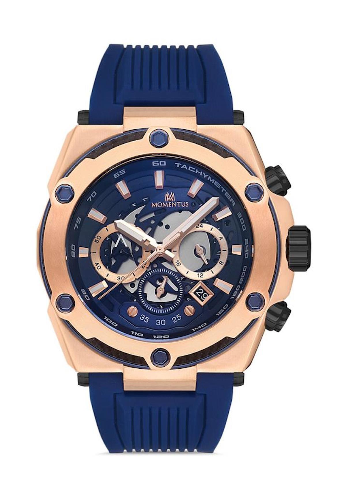 Momentus SM354R-11MR Takvimli 44 mm Lacivert Silikon Kordon Analog Erkek Kol Saati