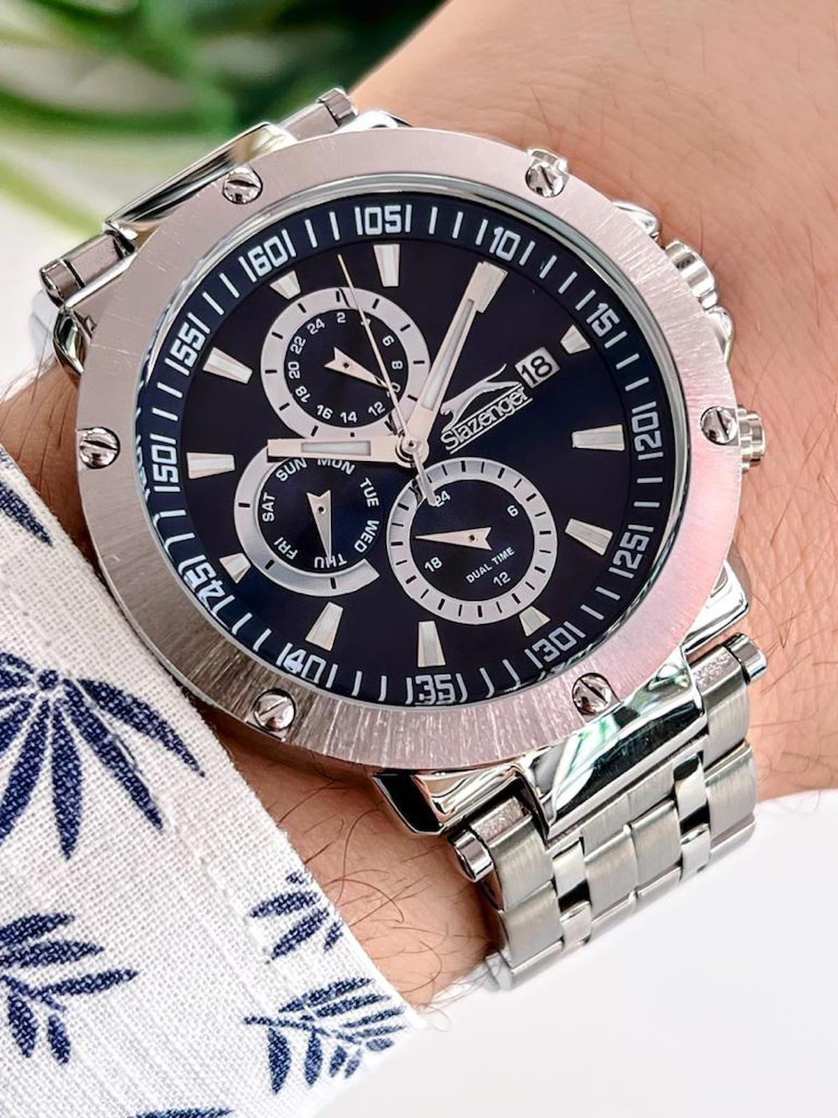 Slazenger SL.09.2163.2.05 Su Geçirmez Takvimli 45 mm Çelik Kordon Analog Erkek Kol Saati